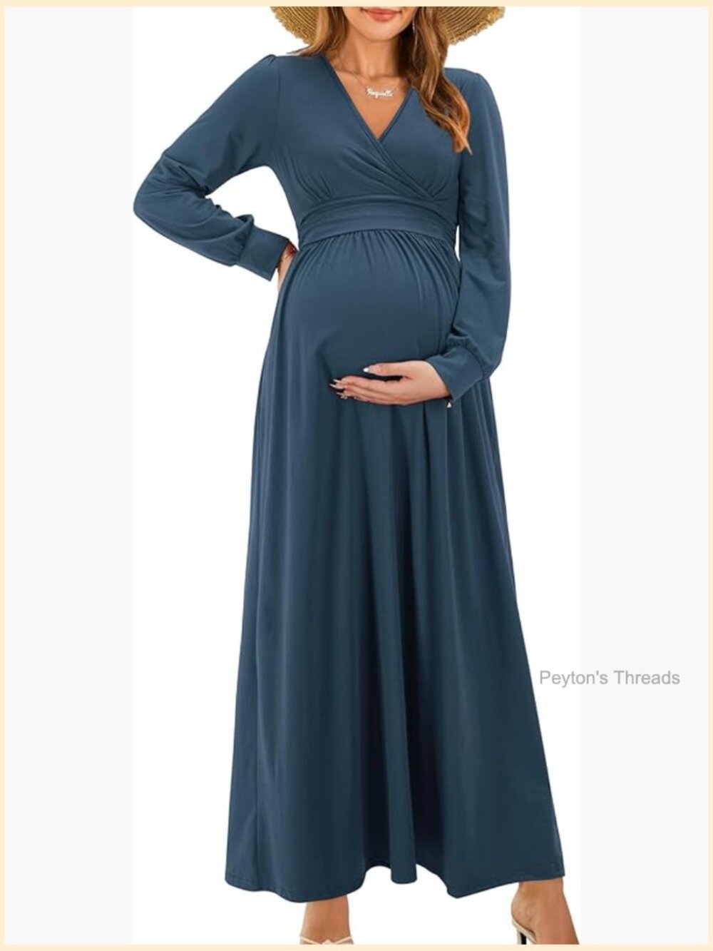 Fall Maternity Maxi Dress Long Sleeve Wrap V Neck Baby Shower Photoshoot